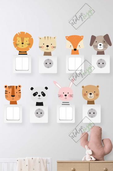 Sevimli Hayvanlar Priz Üstü Çocuk Odası Sticker 8li SET
