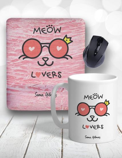 Cat Lovers Meow Kedi Kupa Bardak ve Mouse Pad