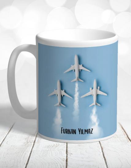 Uçaklar Aviation Blue Kişiye Özel Kupa Bardak