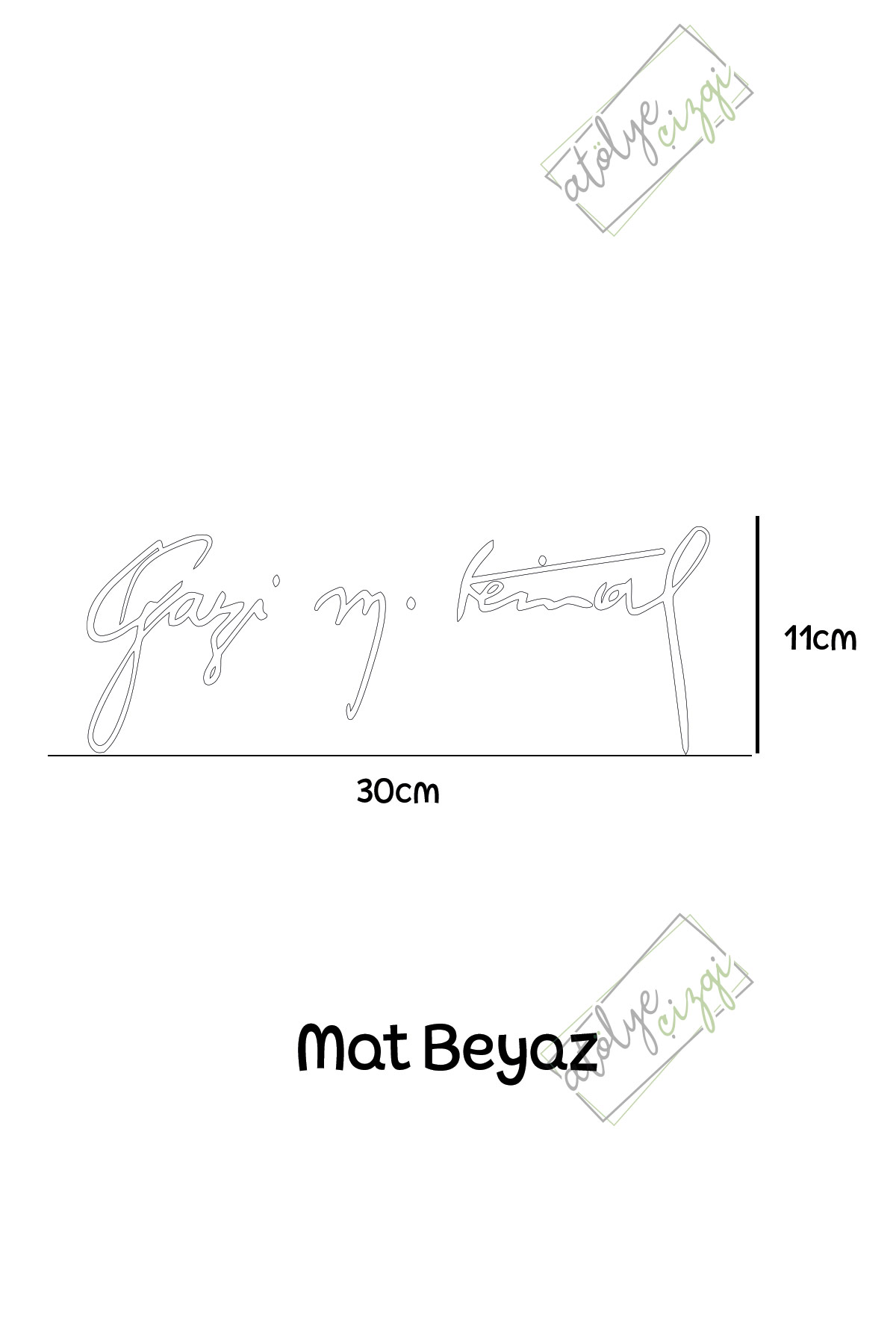 Gazi%20M.%20Kemal%20Atatürk%20İmzası%20Beyaz%20Mat%2030x11cm